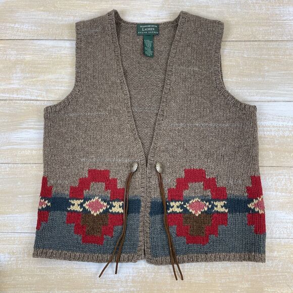 Lauren Ralph Lauren Jackets & Blazers - Lauren Ralph Lauren Womens M Hand Knit Wool Sweater Vest Southwestern Aztec Read